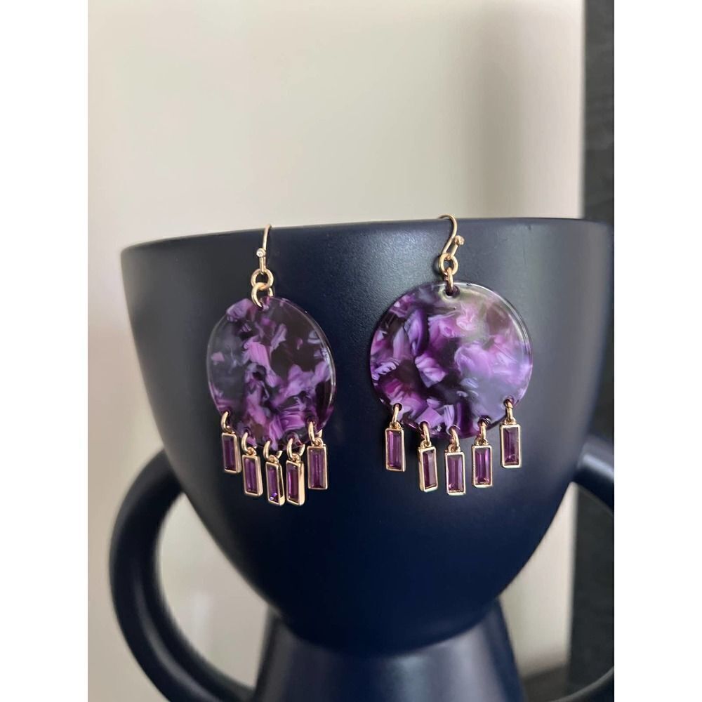 INC Purple Circle Earrings with Drop Crystals - Picture 7 of 7